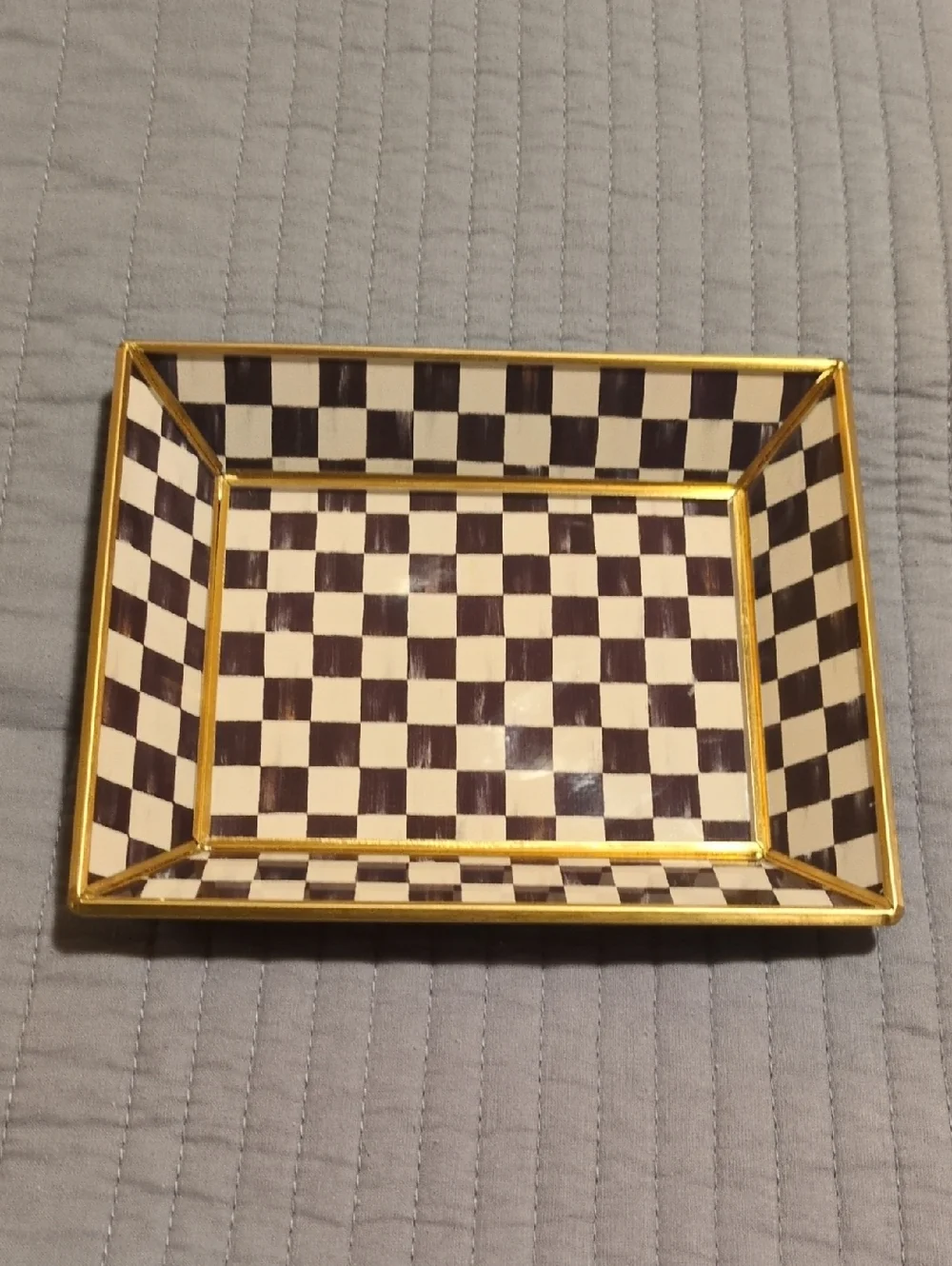 MacKenzie-Childs Black and White Check Tray with Gold Trim - Picture 1 of 3